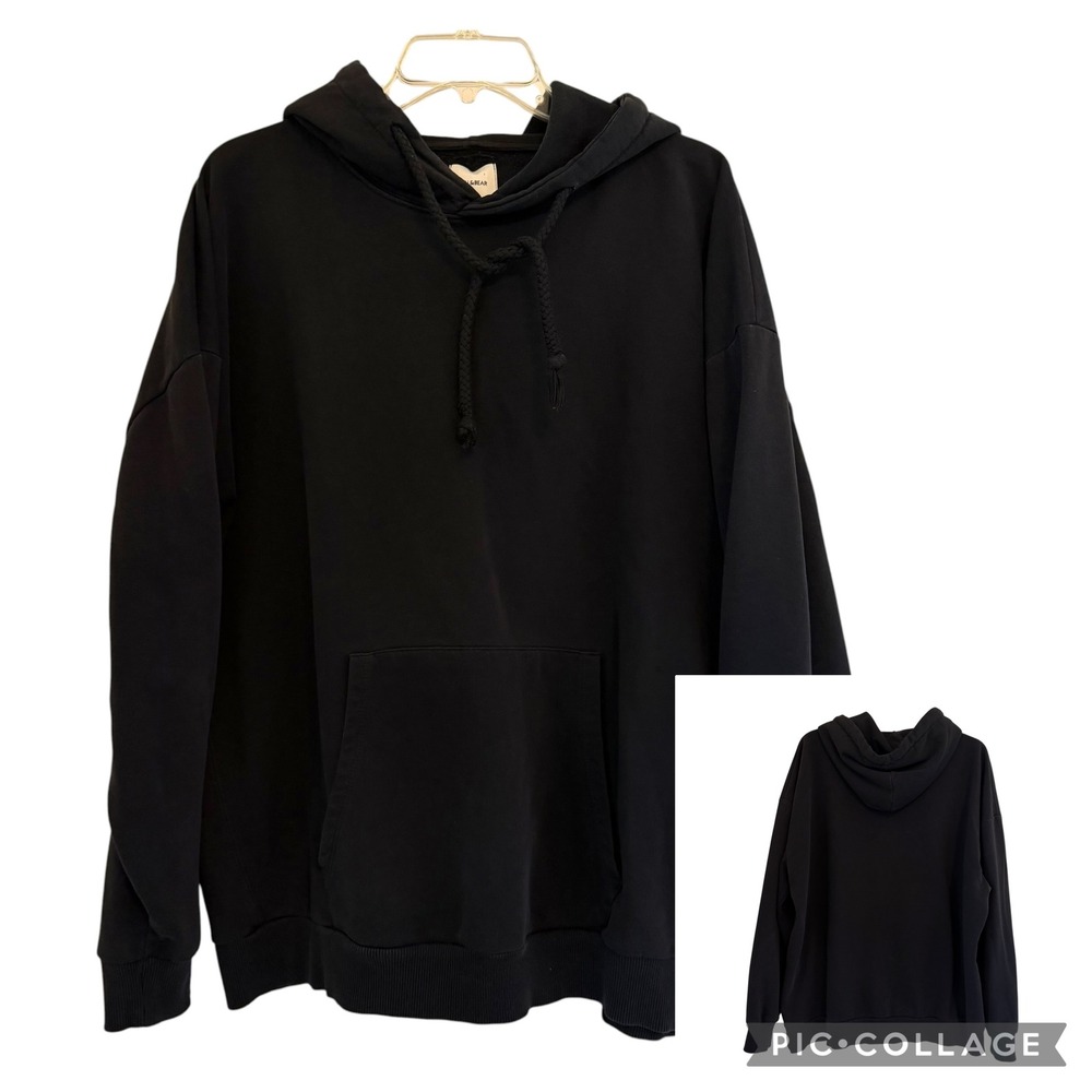 Pull&Bear Black Oversized Hoodie Pullover Fleece Mens Large‎ Streetwear Gorpcore